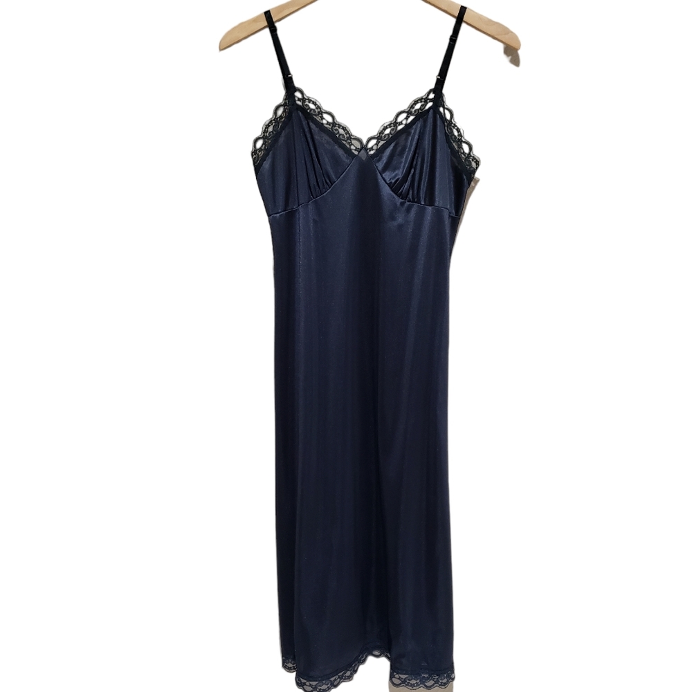 Vintage Slip Dress 70s 80s Chemise Size 34 Black Lace Trim - Picture 6 of 6